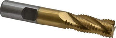 Interstate - 1/2" Diam, Coarse Pitch, 1-1/4" LOC, 4 Flute Cobalt Roughing Square End Mill - TiN Finish, 3-1/4" OAL, 1/2" Shank Diam, Single End, Centercutting - USA Tool & Supply