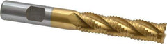 Interstate - 1/2" Diam, Coarse Pitch, 2" LOC, 4 Flute Cobalt Roughing Square End Mill - TiN Finish, 4" OAL, 1/2" Shank Diam, Single End, Centercutting - USA Tool & Supply