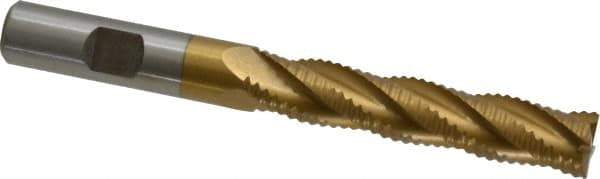 Interstate - 1/2" Diam, Coarse Pitch, 2-1/2" LOC, 4 Flute Cobalt Roughing Square End Mill - TiN Finish, 4-1/2" OAL, 1/2" Shank Diam, Single End, Centercutting - USA Tool & Supply