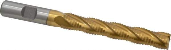 Interstate - 1/2" Diam, Coarse Pitch, 3" LOC, 4 Flute Cobalt Roughing Square End Mill - TiN Finish, 5" OAL, 1/2" Shank Diam, Single End, Centercutting - USA Tool & Supply