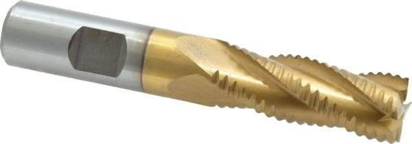 Interstate - 5/8" Diam, Coarse Pitch, 1-5/8" LOC, 4 Flute Cobalt Roughing Square End Mill - TiN Finish, 3-3/4" OAL, 5/8" Shank Diam, Single End, Centercutting - USA Tool & Supply
