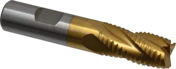 Interstate - 5/8" Diam, Coarse Pitch, 1-1/4" LOC, 4 Flute Cobalt Roughing Square End Mill - TiN Finish, 3-3/8" OAL, 5/8" Shank Diam, Single End, Centercutting - USA Tool & Supply