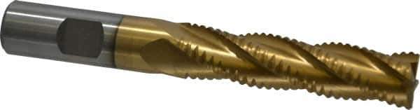 Interstate - 5/8" Diam, Coarse Pitch, 2-1/2" LOC, 4 Flute Cobalt Roughing Square End Mill - TiN Finish, 4-5/8" OAL, 5/8" Shank Diam, Single End, Centercutting - USA Tool & Supply