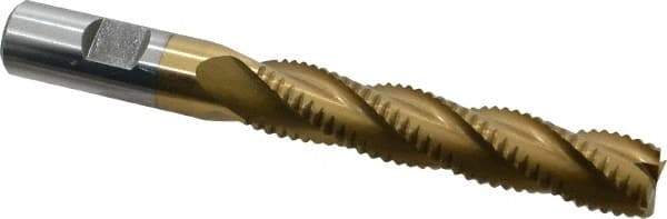 Interstate - 5/8" Diam, Coarse Pitch, 3-1/8" LOC, 4 Flute Cobalt Roughing Square End Mill - TiN Finish, 5-1/4" OAL, 5/8" Shank Diam, Single End, Centercutting - USA Tool & Supply