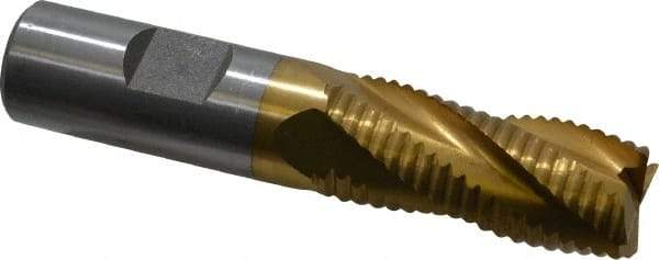 Interstate - 3/4" Diam, Coarse Pitch, 1-5/8" LOC, 4 Flute Cobalt Roughing Square End Mill - TiN Finish, 3-3/4" OAL, 3/4" Shank Diam, Single End, Centercutting - USA Tool & Supply