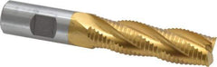 Interstate - 3/4" Diam, Coarse Pitch, 2-1/2" LOC, 4 Flute Cobalt Roughing Square End Mill - TiN Finish, 4-5/8" OAL, 3/4" Shank Diam, Single End, Centercutting - USA Tool & Supply