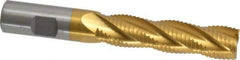 Interstate - 3/4" Diam, Coarse Pitch, 3" LOC, 4 Flute Cobalt Roughing Square End Mill - TiN Finish, 5-1/4" OAL, 3/4" Shank Diam, Single End, Centercutting - USA Tool & Supply
