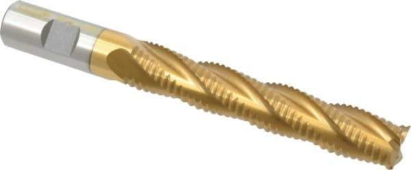 Interstate - 3/4" Diam, Coarse Pitch, 4-1/8" LOC, 4 Flute Cobalt Roughing Square End Mill - TiN Finish, 6-3/8" OAL, 3/4" Shank Diam, Single End, Centercutting - USA Tool & Supply