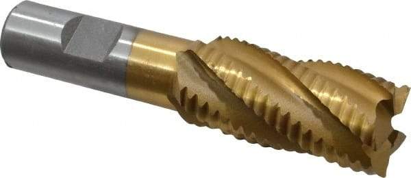 Interstate - 1" Diam, Coarse Pitch, 2" LOC, 5 Flute Cobalt Roughing Square End Mill - TiN Finish, 4-1/4" OAL, 3/4" Shank Diam, Single End, Centercutting - USA Tool & Supply