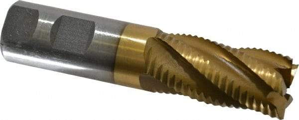 Interstate - 1" Diam, Coarse Pitch, 2" LOC, 5 Flute Cobalt Roughing Square End Mill - TiN Finish, 4-1/2" OAL, 1" Shank Diam, Single End, Centercutting - USA Tool & Supply