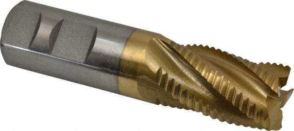 Interstate - 1" Diam, Coarse Pitch, 1-5/8" LOC, 5 Flute Cobalt Roughing Square End Mill - TiN Finish, 4-1/8" OAL, 1" Shank Diam, Single End, Centercutting - USA Tool & Supply