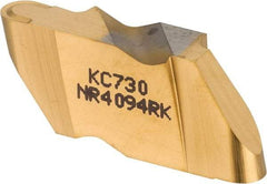 Kennametal - 4094NR K Grade KC730, 4.78mm Cutting Width Carbide Grooving Insert - 6.35mm Max Depth of Cut, Right Hand, 2.39mm Corner Radius, TiN Finish - USA Tool & Supply