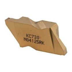 Kennametal - 4125NG K Grade KC730, 3.18mm Cutting Width Carbide Grooving Insert - 3.81mm Max Depth of Cut, Right Hand, 0.19mm Corner Radius, TiN Finish - USA Tool & Supply