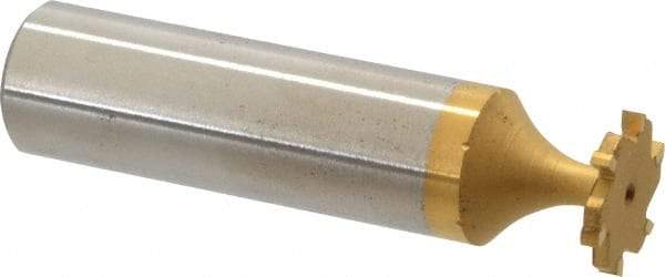 Made in USA - 1/2" Diam x 1/16" Face Width, Carbide-Tipped, 6 Teeth, Shank Connection Woodruff Keyseat Cutter - TiN Finish, 2-1/16" OAL x 1/2" Shank, Straight Teeth, ANSI 204, Old Standard 1 - USA Tool & Supply