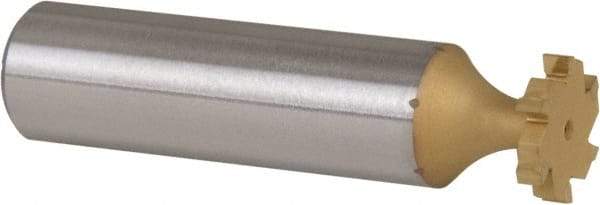 Made in USA - 1/2" Diam x 3/32" Face Width, Carbide-Tipped, 6 Teeth, Shank Connection Woodruff Keyseat Cutter - TiN Finish, 2-3/32" OAL x 1/2" Shank, Straight Teeth, ANSI 304, Old Standard 2 - USA Tool & Supply