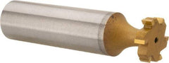Made in USA - 1/2" Diam x 1/8" Face Width, Carbide-Tipped, 6 Teeth, Shank Connection Woodruff Keyseat Cutter - TiN Finish, 2-1/8" OAL x 1/2" Shank, Straight Teeth, ANSI 404, Old Standard 3 - USA Tool & Supply