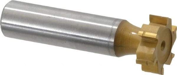 Made in USA - 3/4" Diam x 1/4" Face Width, Carbide-Tipped, 6 Teeth, Shank Connection Woodruff Keyseat Cutter - TiN Finish, 2-1/4" OAL x 1/2" Shank, Straight Teeth, ANSI 806, Old Standard 91 - USA Tool & Supply