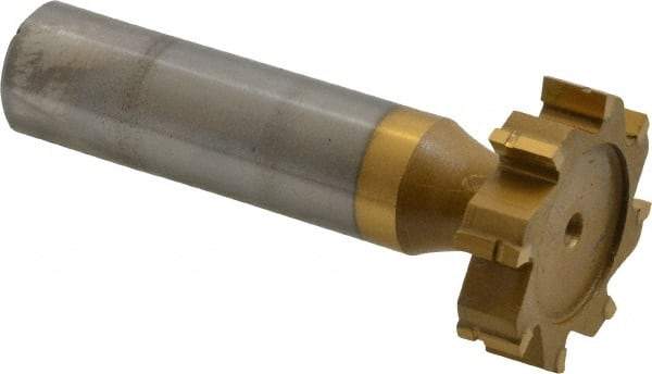 Made in USA - 1" Diam x 1/4" Face Width, Carbide-Tipped, 8 Teeth, Shank Connection Woodruff Keyseat Cutter - TiN Finish, 2-1/4" OAL x 1/2" Shank, Straight Teeth, ANSI 808, Old Standard 15 - USA Tool & Supply