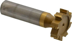 Made in USA - 1" Diam x 1/4" Face Width, Carbide-Tipped, 8 Teeth, Shank Connection Woodruff Keyseat Cutter - TiN Finish, 2-1/4" OAL x 1/2" Shank, Straight Teeth, ANSI 808, Old Standard 15 - USA Tool & Supply