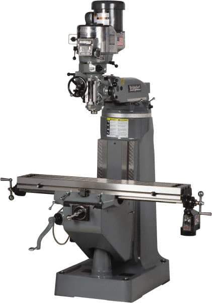 Bridgeport - 9" Table Width x 49" Table Length, Variable Speed Pulley Control, 3 Phase Knee Milling Machine - 2 hp - USA Tool & Supply