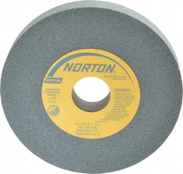 Norton - 6" Diam x 1-1/4" Hole x 3/4" Thick, I Hardness, 100 Grit Surface Grinding Wheel - Silicon Carbide, Type 1, Fine Grade, 4,140 Max RPM, Vitrified Bond, No Recess - USA Tool & Supply