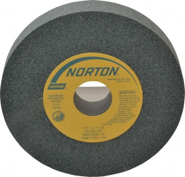 Norton - 6" Diam x 1-1/4" Hole x 1" Thick, I Hardness, 80 Grit Surface Grinding Wheel - Silicon Carbide, Type 1, Medium Grade, 4,140 Max RPM, Vitrified Bond, No Recess - USA Tool & Supply