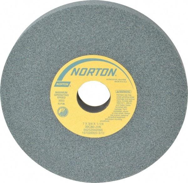 Norton - 7" Diam x 1-1/4" Hole x 3/4" Thick, J Hardness, 80 Grit Surface Grinding Wheel - Silicon Carbide, Type 1, Medium Grade, 3,600 Max RPM, Vitrified Bond, No Recess - USA Tool & Supply