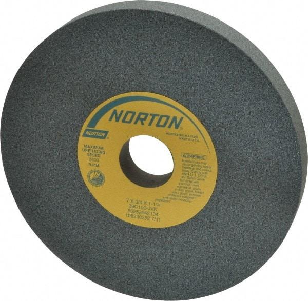 Norton - 7" Diam x 1-1/4" Hole x 3/4" Thick, J Hardness, 100 Grit Surface Grinding Wheel - Silicon Carbide, Type 1, Fine Grade, 3,600 Max RPM, Vitrified Bond, No Recess - USA Tool & Supply