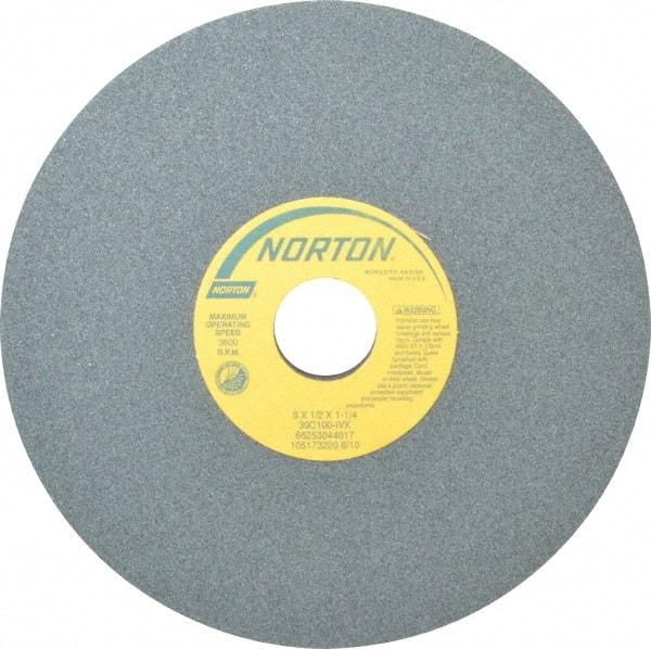 Norton - 8" Diam x 1-1/4" Hole x 1/2" Thick, I Hardness, 100 Grit Surface Grinding Wheel - Silicon Carbide, Type 1, Fine Grade, 3,600 Max RPM, Vitrified Bond, No Recess - USA Tool & Supply