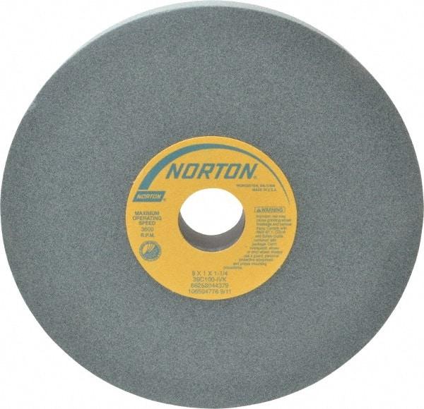 Norton - 8" Diam x 1-1/4" Hole x 1" Thick, I Hardness, 100 Grit Surface Grinding Wheel - Silicon Carbide, Type 1, Fine Grade, 3,600 Max RPM, Vitrified Bond, No Recess - USA Tool & Supply