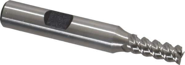 Interstate - 1/4" Diam, 5/8" LOC, 3 Flute Cobalt Roughing & Finishing Square End Mill - Uncoated, 2-7/16" OAL, 3/8" Shank Diam, Weldon Shank, 60° Helix, Centercutting, Regular Length - USA Tool & Supply