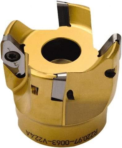Seco - 4" Cut Diam, 0.394" Max Depth, 1-1/2" Arbor Hole, 5 Inserts, VPGX 2206 Insert Style, Indexable Copy Face Mill - 25,000 Max RPM, 2-1/4 High, Through Coolant - USA Tool & Supply