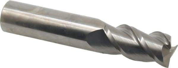 Made in USA - 3/4", 1-1/2" LOC, 3/4" Shank Diam, 4" OAL, 3 Flute, Solid Carbide Square End Mill - Single End, Uncoated, Spiral Flute, 45° Helix, Centercutting, Right Hand Cut, Right Hand Flute - USA Tool & Supply