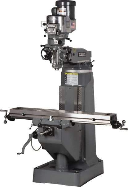 Bridgeport - 9" Table Width x 49" Table Length, Variable Speed Pulley Control, 3 Phase Knee Milling Machine - R8 Spindle Taper, 2 hp - USA Tool & Supply