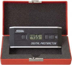 SPI - 360° Measuring Range, Dial Protractor - Accuracy Up to 0.10 at 0 -10 and 0.10 at 80 to 90°, 1.5V Battery Included - USA Tool & Supply