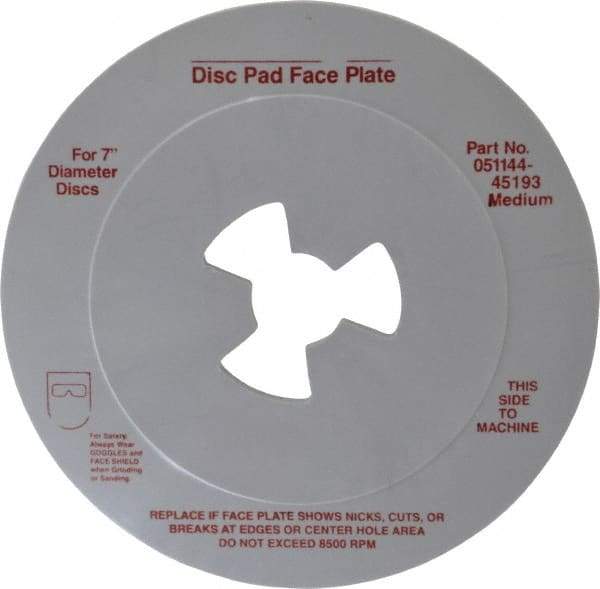 3M - 7" Max Diam, Abrasive Disc Face Plate - 5/8-11, 7,000 RPM - USA Tool & Supply