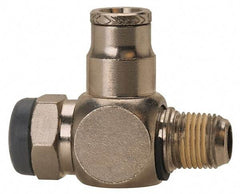 Norgren - 3/8" Tube Inlet x 1/4" NPT Outlet Tamper Resistant Flow Control Valve - 5 to 150 psi, Needle Valve & Brass Material - USA Tool & Supply