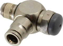 Norgren - 1/8" Tube Inlet x 1/4" NPT Outlet Tamper Resistant Flow Control Valve - 5 to 150 psi, Needle Valve & Brass Material - USA Tool & Supply