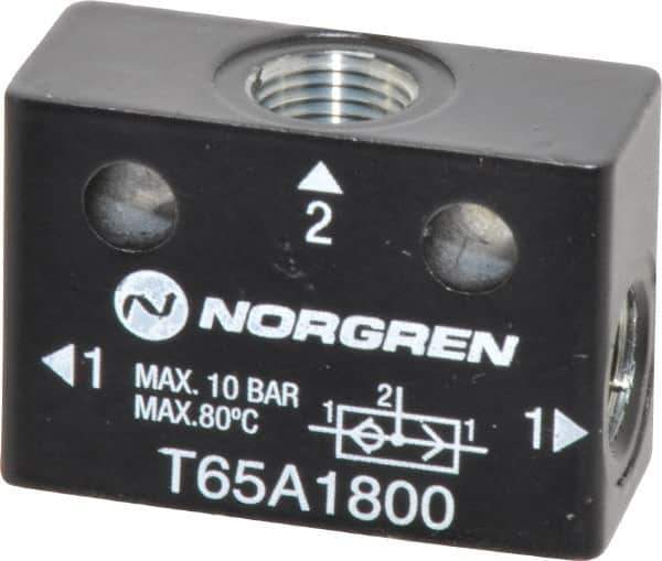 Norgren - 1/8" NPT x 1/8" NPT Shuttle Valve - 10 to 145 psi & Zinc Body - USA Tool & Supply