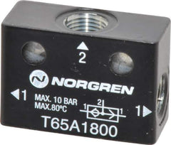 Norgren - 1/8" NPT x 1/8" NPT Shuttle Valve - 10 to 145 psi & Zinc Body - USA Tool & Supply