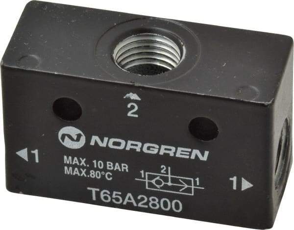 Norgren - 1/4" NPT x 1/4" NPT Shuttle Valve - 10 to 145 psi & Zinc Body - USA Tool & Supply