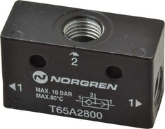Norgren - 1/4" NPT x 1/4" NPT Shuttle Valve - 10 to 145 psi & Zinc Body - USA Tool & Supply