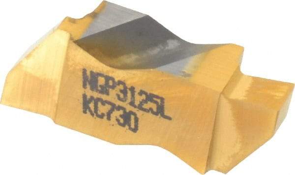 Kennametal - 3125NGP Grade KC730, 3.18mm Cutting Width Carbide Grooving Insert - 3.81mm Max Depth of Cut, Left Hand, 0.19mm Corner Radius, TiN Finish - USA Tool & Supply