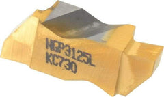 Kennametal - 3125NGP Grade KC730, 3.18mm Cutting Width Carbide Grooving Insert - 3.81mm Max Depth of Cut, Left Hand, 0.19mm Corner Radius, TiN Finish - USA Tool & Supply