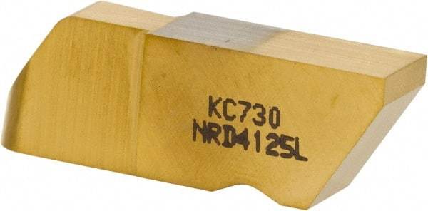 Kennametal - 4125NRD Grade KC730, 6.35mm Cutting Width Carbide Grooving Insert - 12.7mm Max Depth of Cut, Left Hand, 3.18mm Corner Radius, TiN Finish - USA Tool & Supply