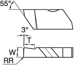 Kennametal - 4250NGD Grade K313, 6.35mm Cutting Width Carbide Grooving Insert - 12.7mm Max Depth of Cut, Right Hand, 0.57mm Corner Radius, Uncoated - USA Tool & Supply