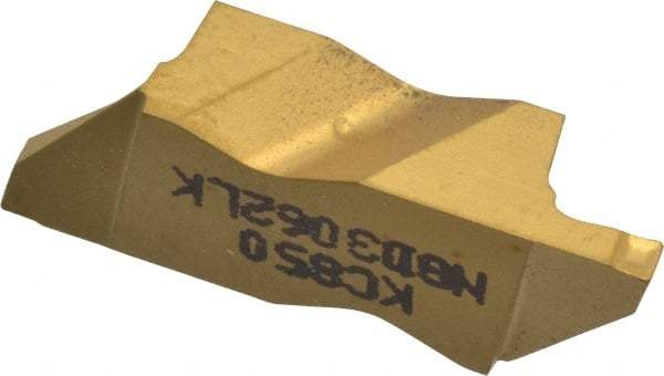 Kennametal - 3062NGD K Grade KC850, 1.58mm Cutting Width Carbide Grooving Insert - 3.18mm Max Depth of Cut, Left Hand, 0.19mm Corner Radius, TiC/TiCN/TiN Finish - USA Tool & Supply