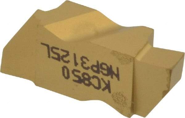 Kennametal - 3125NGP Grade KC850, 3.18mm Cutting Width Carbide Grooving Insert - 3.81mm Max Depth of Cut, Left Hand, 0.19mm Corner Radius, TiC/TiCN/TiN Finish - USA Tool & Supply