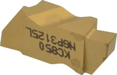 Kennametal - 3125NGP Grade KC850, 3.18mm Cutting Width Carbide Grooving Insert - 3.81mm Max Depth of Cut, Left Hand, 0.19mm Corner Radius, TiC/TiCN/TiN Finish - USA Tool & Supply