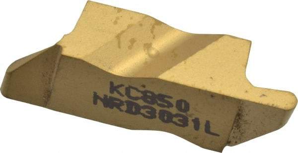 Kennametal - 3031NRD Grade KC850, 1.58mm Cutting Width Carbide Grooving Insert - 3.18mm Max Depth of Cut, Left Hand, 0.79mm Corner Radius, TiC/TiCN/TiN Finish - USA Tool & Supply